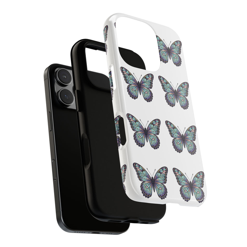 Butterfly Pattern Tough Phone Case — Vintage Teal Floral Protective Cover