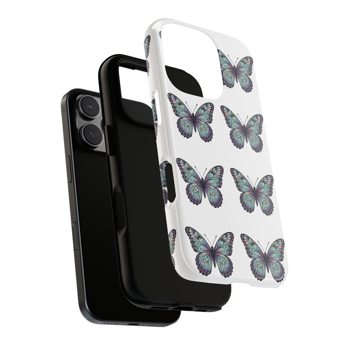 Butterfly Pattern Tough Phone Case — Vintage Teal Floral Protective Cover