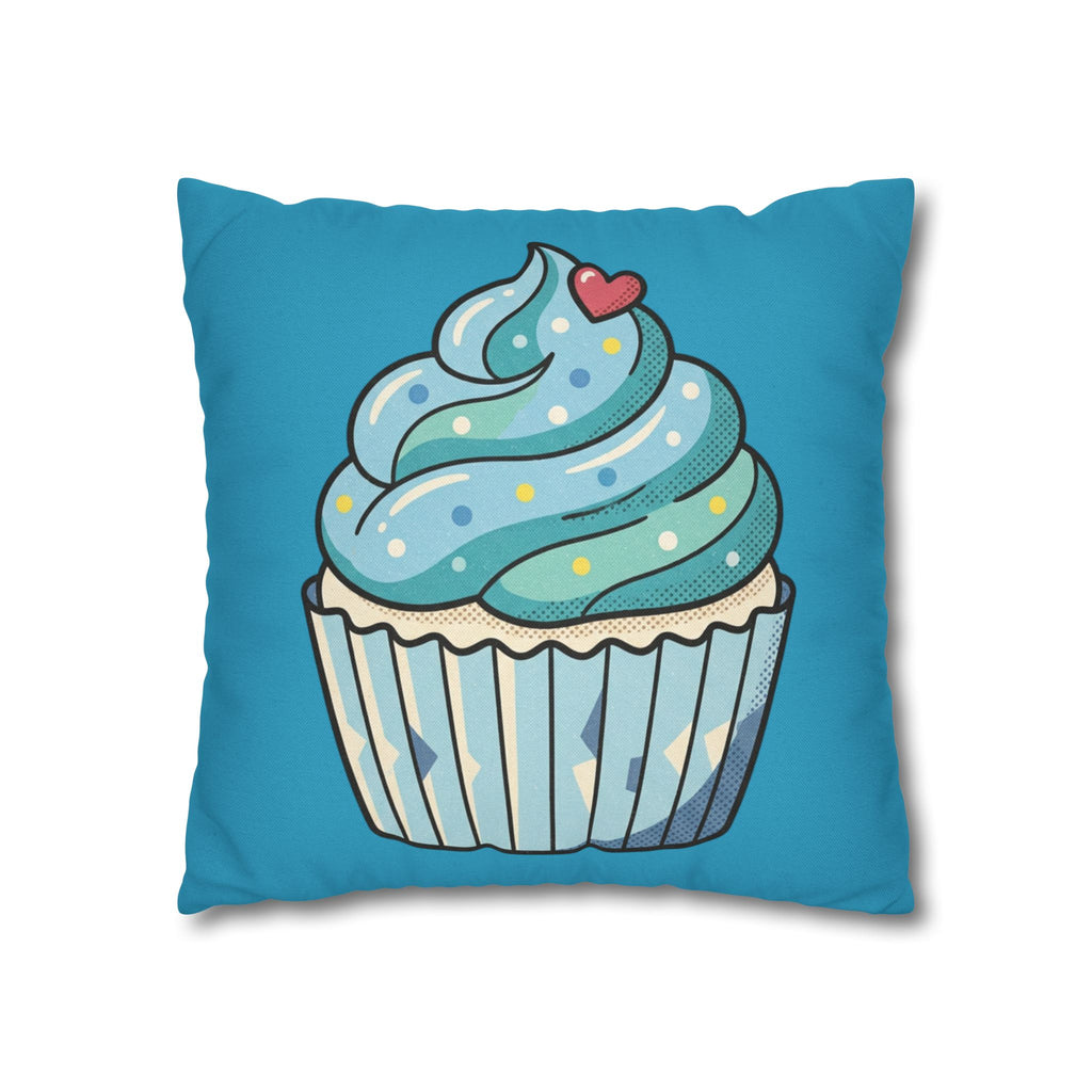 Cupcake Throw Pillow — Cute Blue Dessert Decorative Cushion for Kids & Bakery Lovers- Turquoise