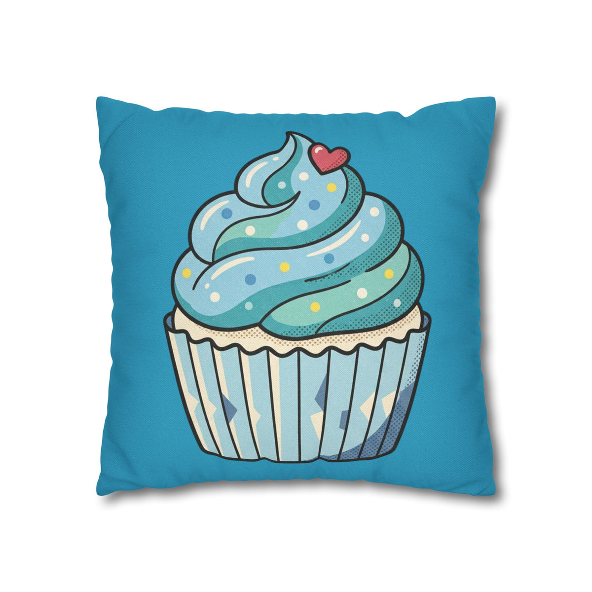 Cupcake Throw Pillow — Cute Blue Dessert Decorative Cushion for Kids & Bakery Lovers- Turquoise