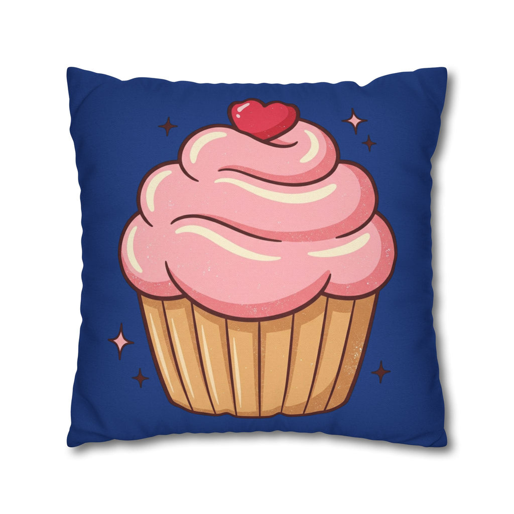 Pink Cupcake Spun Polyester Square Pillowcase- Navy