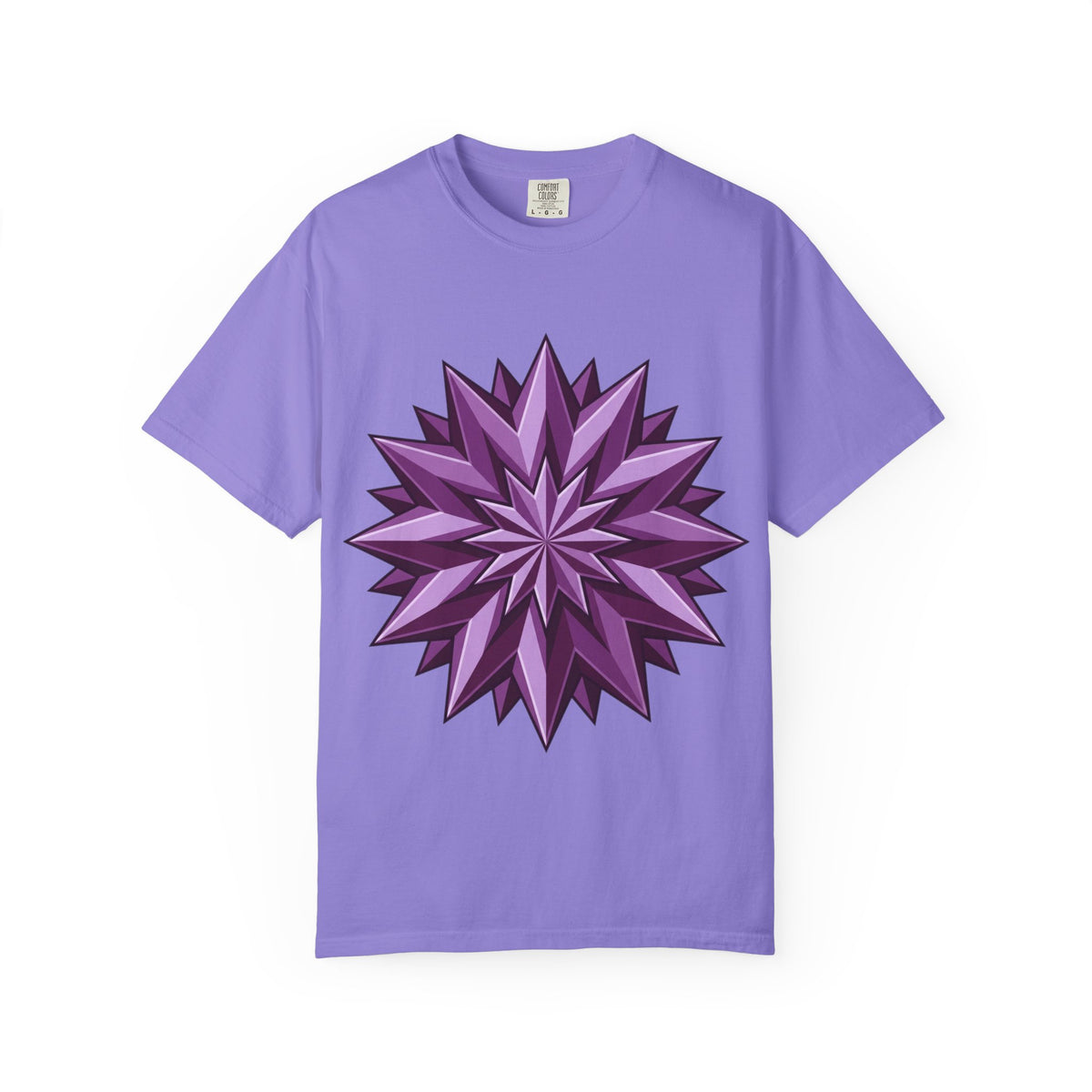 Purple Geometric Starburst T-Shirt — Bold 3D Floral Graphic Tee