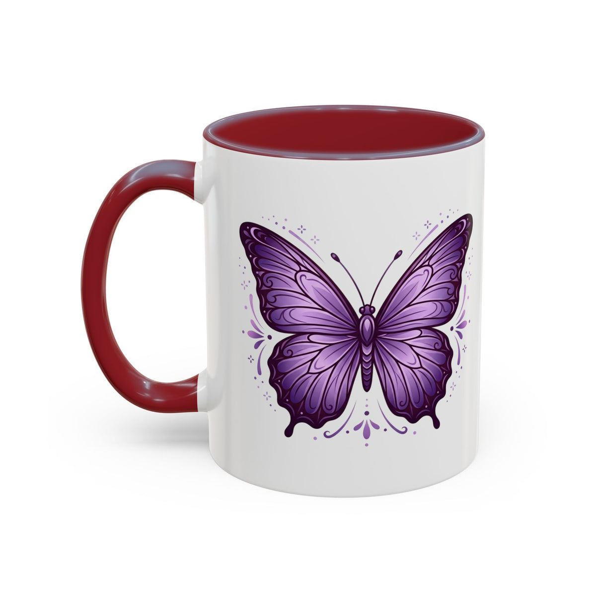 Purple Butterfly Accent Coffee Mug — 11oz & 15oz Decorative Tea Cup
