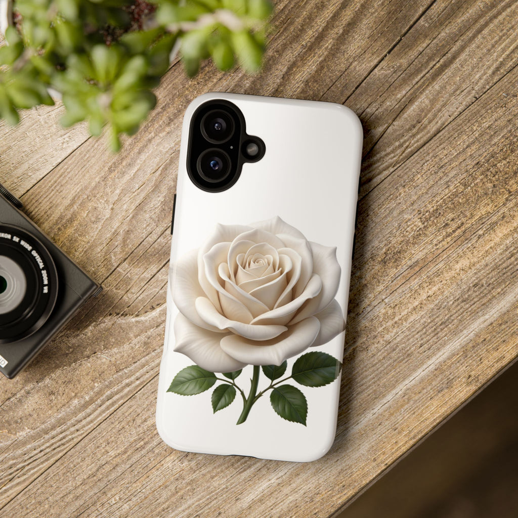 White Rose Tough Phone Case – Elegant Floral Protective Cover