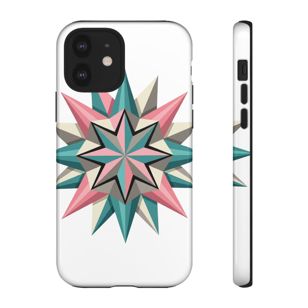 Geometric Star Tough Phone Case – Pink Teal Compass Design