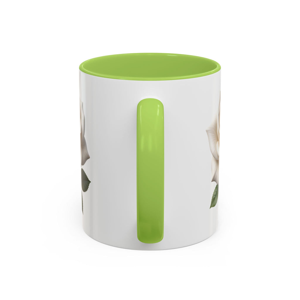 White Rose Accent Coffee Mug — Elegant Floral 11/15oz Ceramic