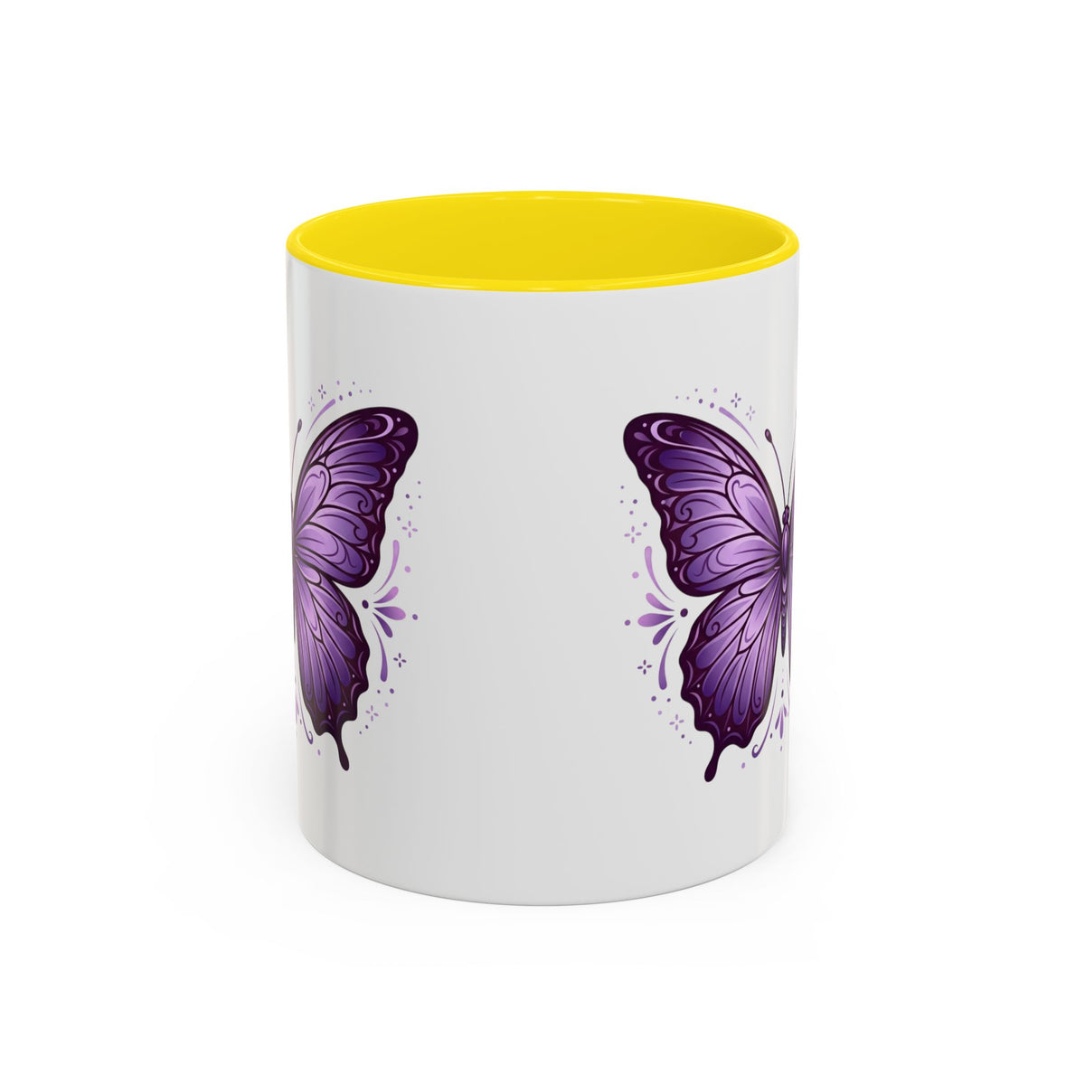 Purple Butterfly Accent Coffee Mug — 11oz & 15oz Decorative Tea Cup