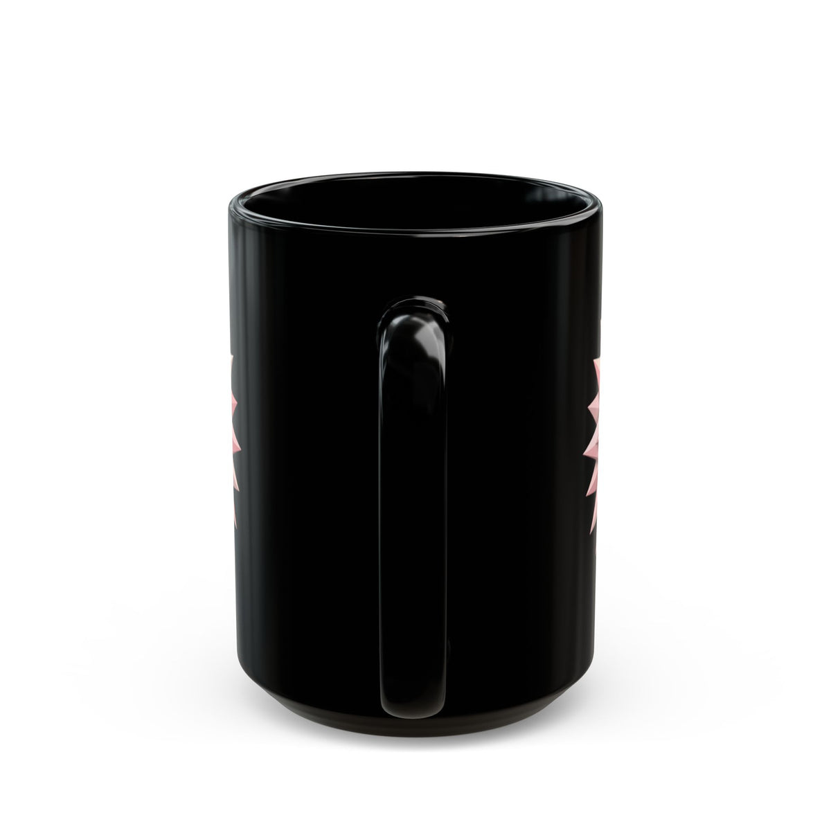 Pink Geometric Star Mug — Black Ceramic Coffee Cup (11oz & 15oz)