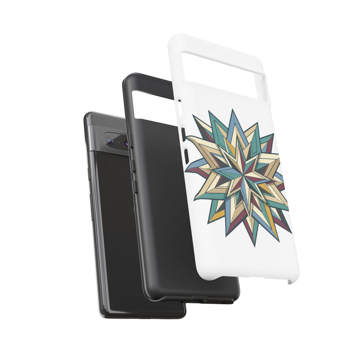 Geometric Star Phone Case — Teal & Earthtone Mandala Design