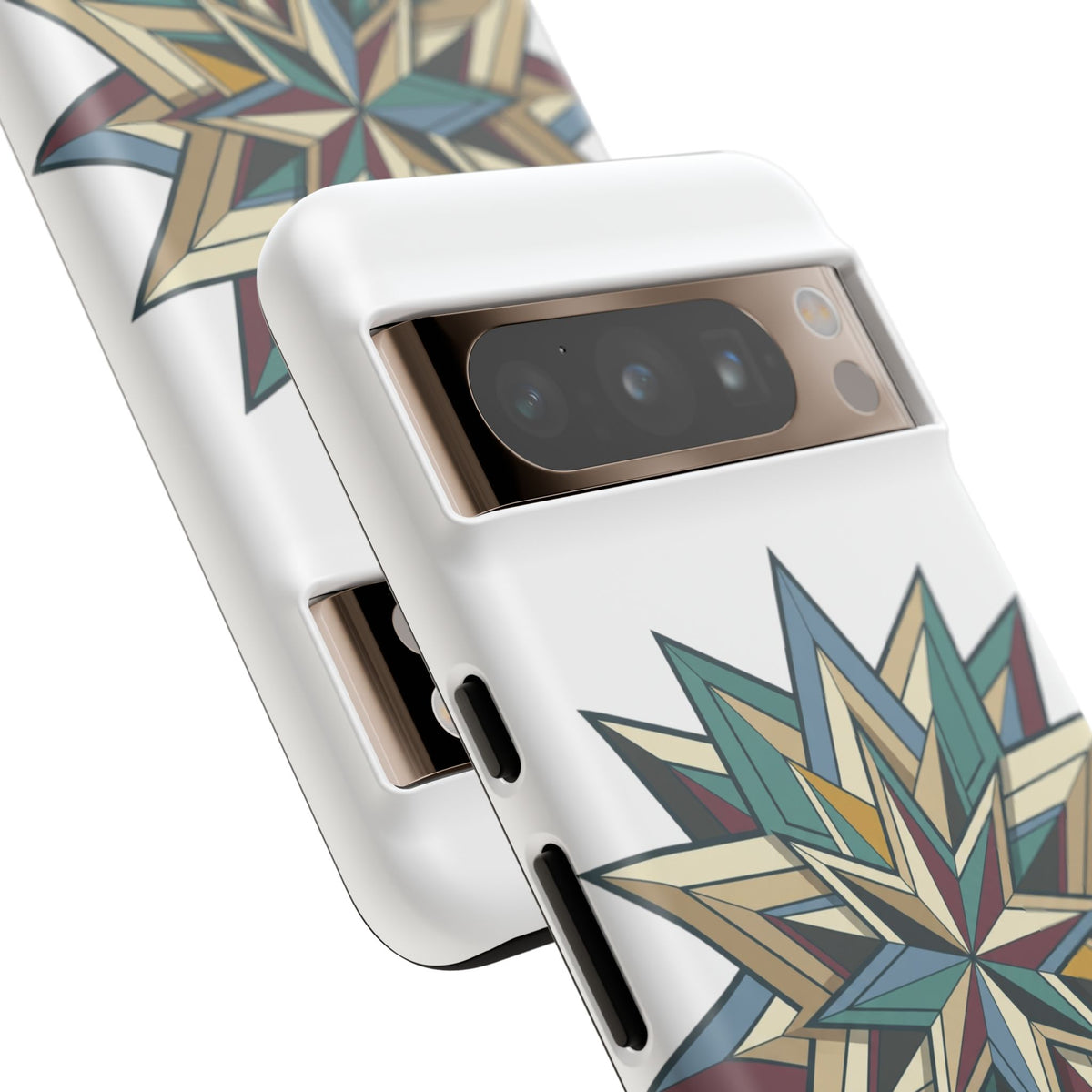 Geometric Star Phone Case — Teal & Earthtone Mandala Design