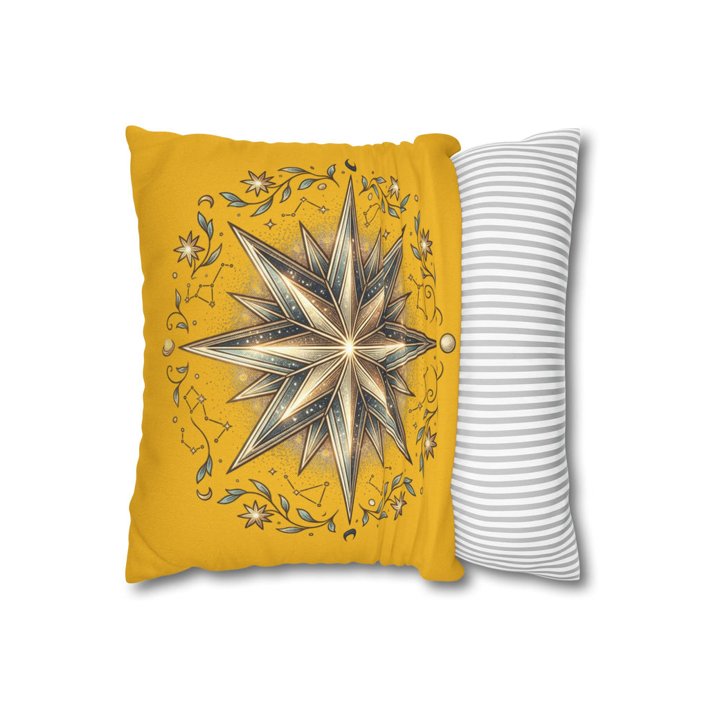 Star Print Yellow Spun Polyester Square Pillowcase