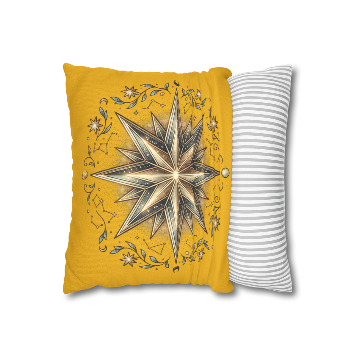 Star Print Yellow Spun Polyester Square Pillowcase