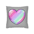 Pastel Glitter Heart Pillowcase Spun Polyester Square Pillowcase- Light Grey