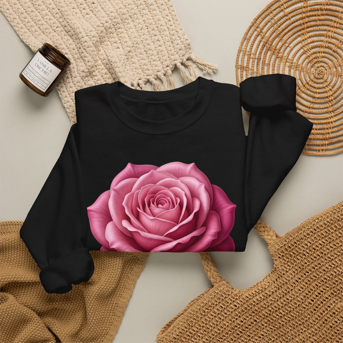 Rose Graphic Sweatshirt — Vintage Pink Rose Floral Crewneck