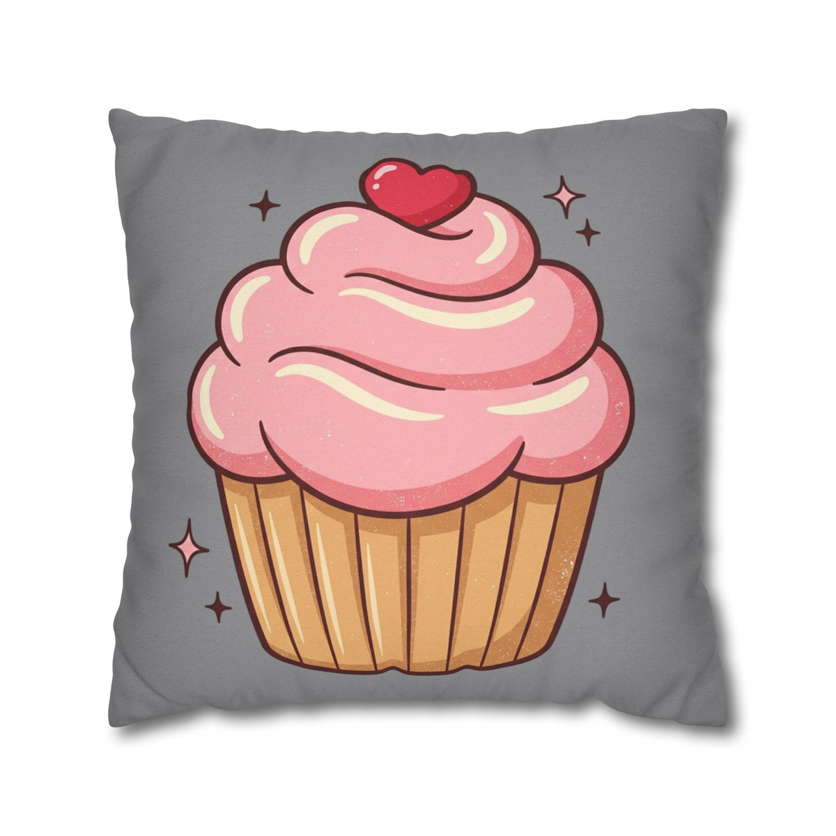 Pink Cupcake Spun Polyester Square Pillowcase- Grey
