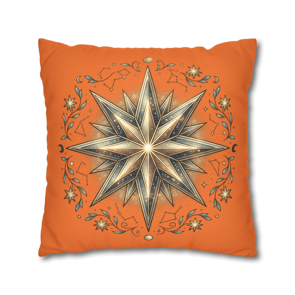 Star Print Orange Spun Polyester Square Pillowcase