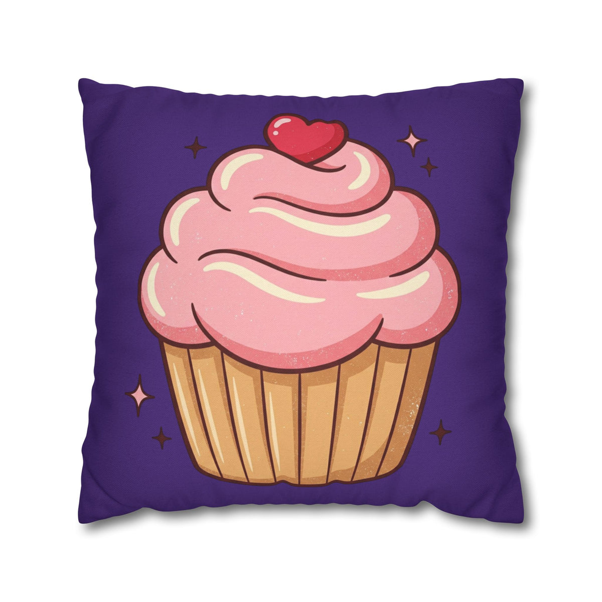 Pink Cupcake Spun Polyester Square Pillowcase- Dark Purple