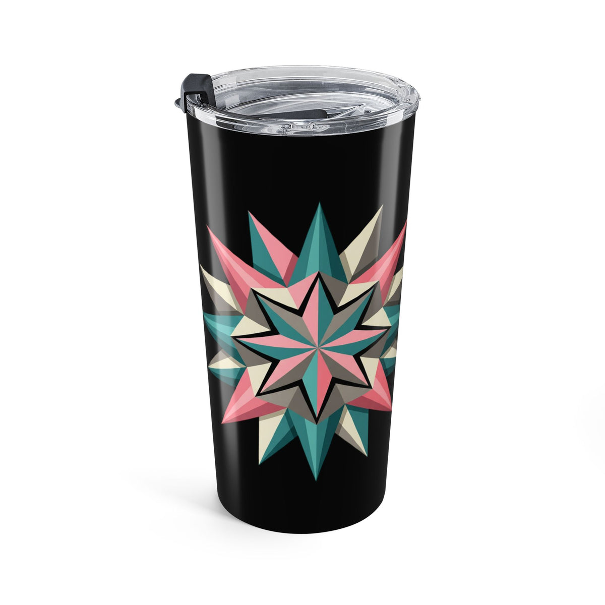 20oz Geometric Star Tumbler – Retro Pastel Tribal Travel Mug- Black