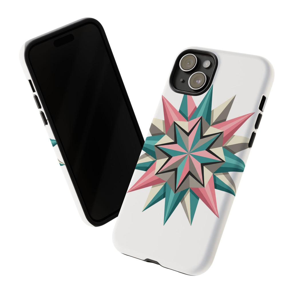 Geometric Star Tough Phone Case – Pink Teal Compass Design