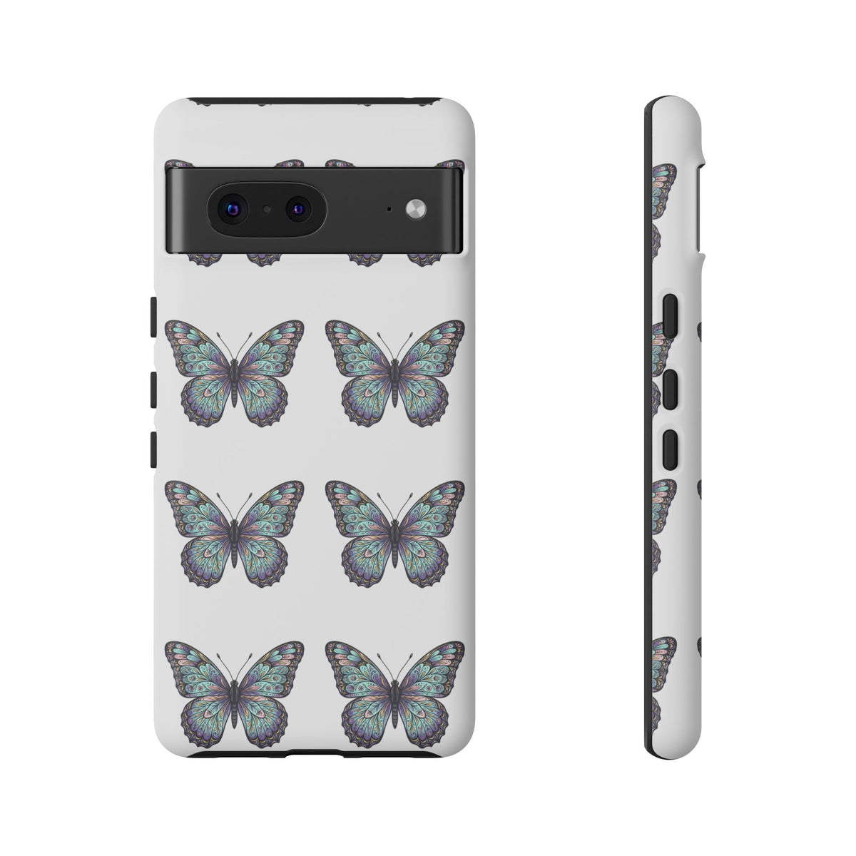 Butterfly Pattern Tough Phone Case — Vintage Teal Floral Protective Cover