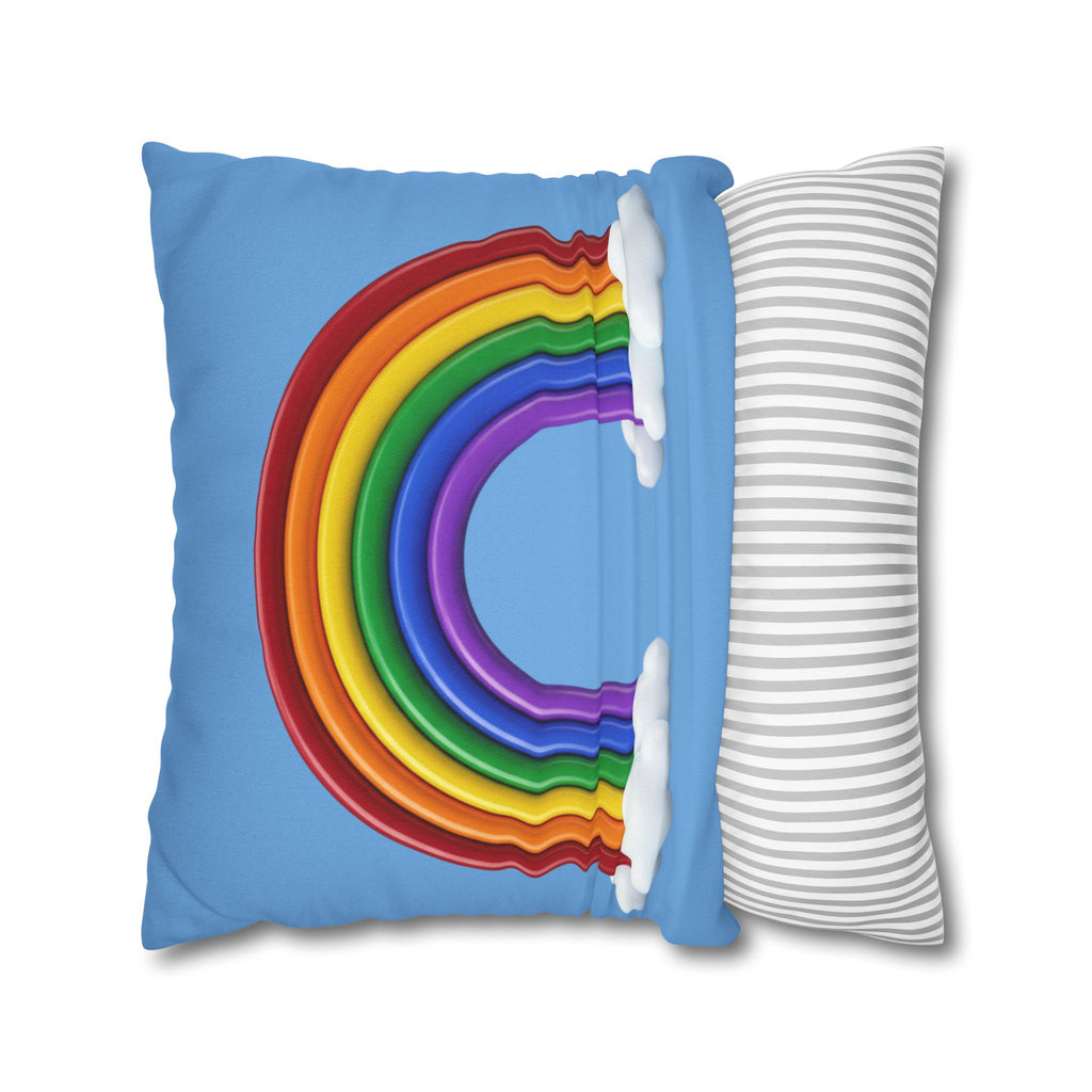 Rainbow Light Blue Spun Polyester Square Pillowcase