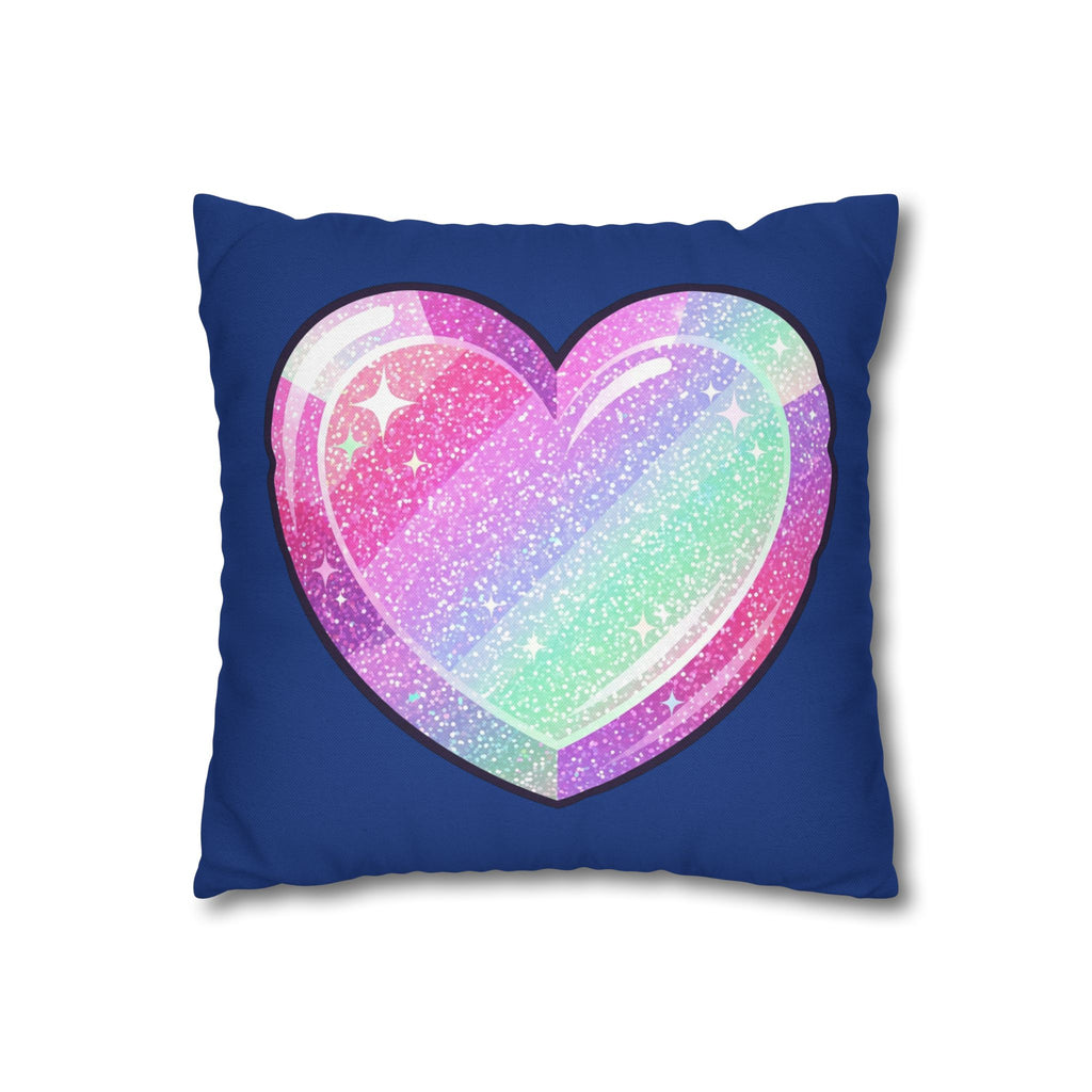 Pastel Glitter Heart Pillowcase Spun Polyester Square Pillowcase- Navy