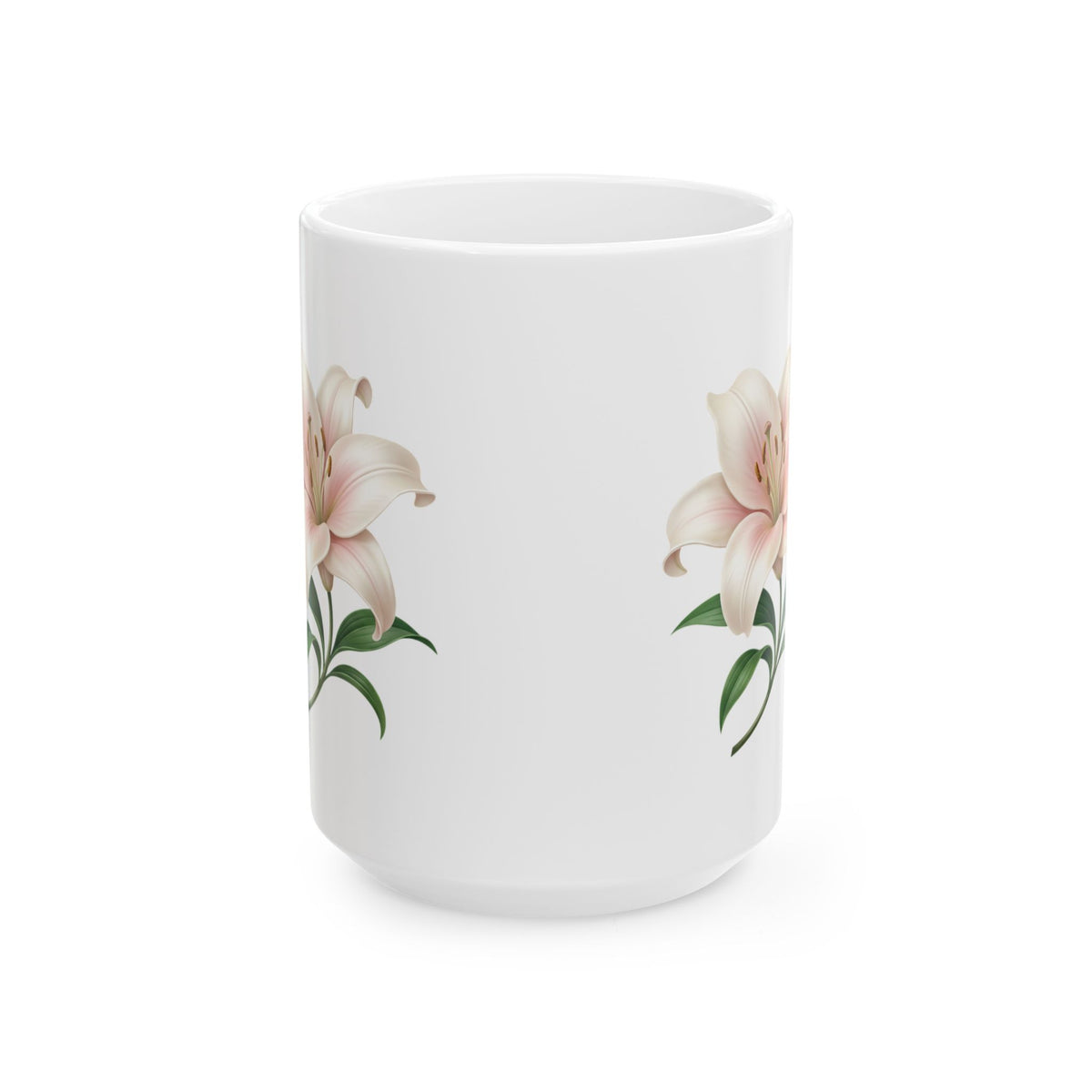 Floral Lily Ceramic Mug — Elegant Pink Lily Coffee Cup (11oz & 15oz)
