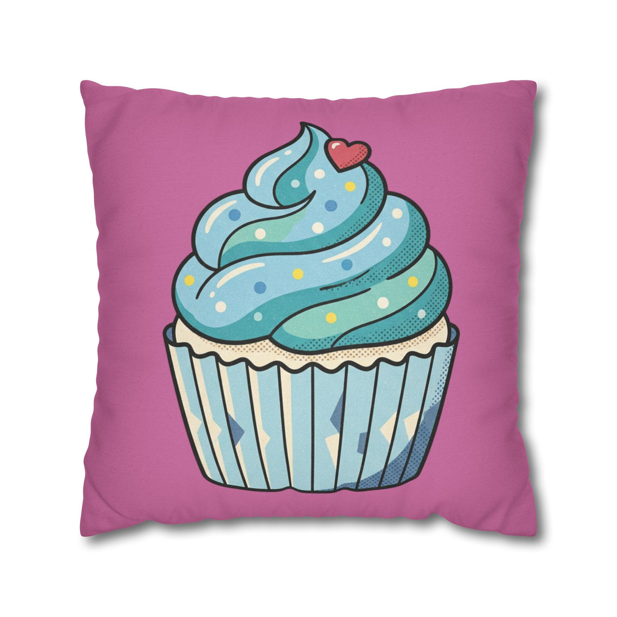 Cupcake Pillowcase — Cute Blue Frosting Decorative Throw Pillow- Light Pink