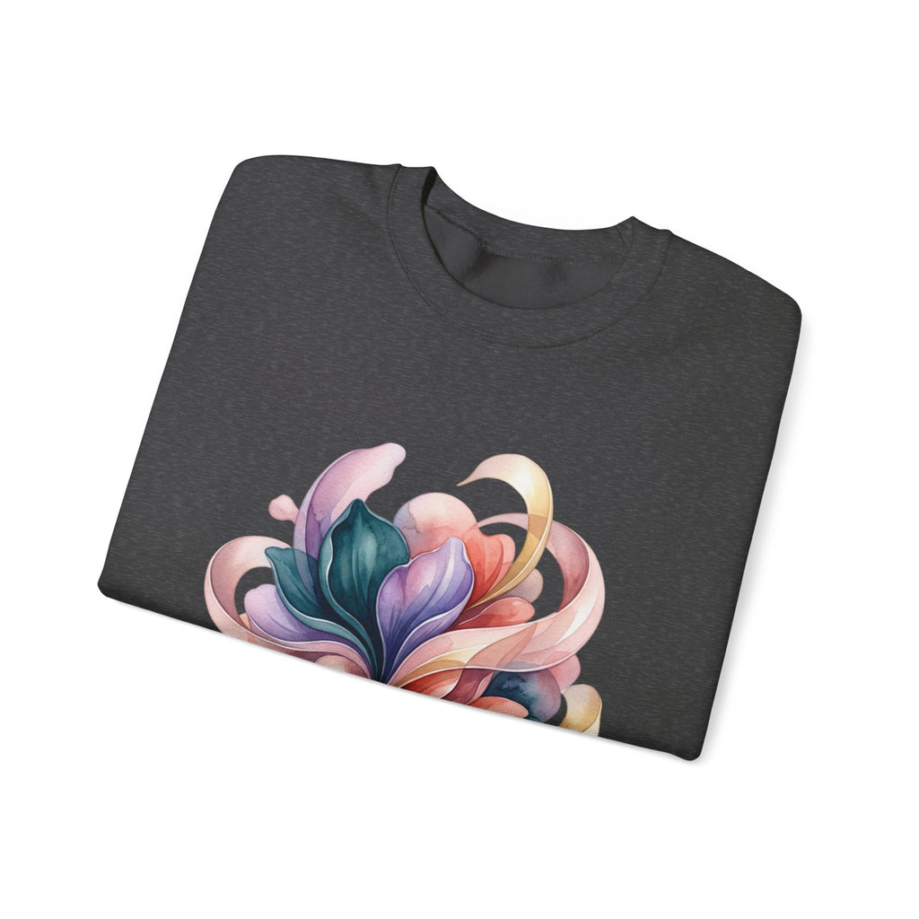 Abstract Floral Crewneck Sweatshirt — Pastel Swirl Art Pullover