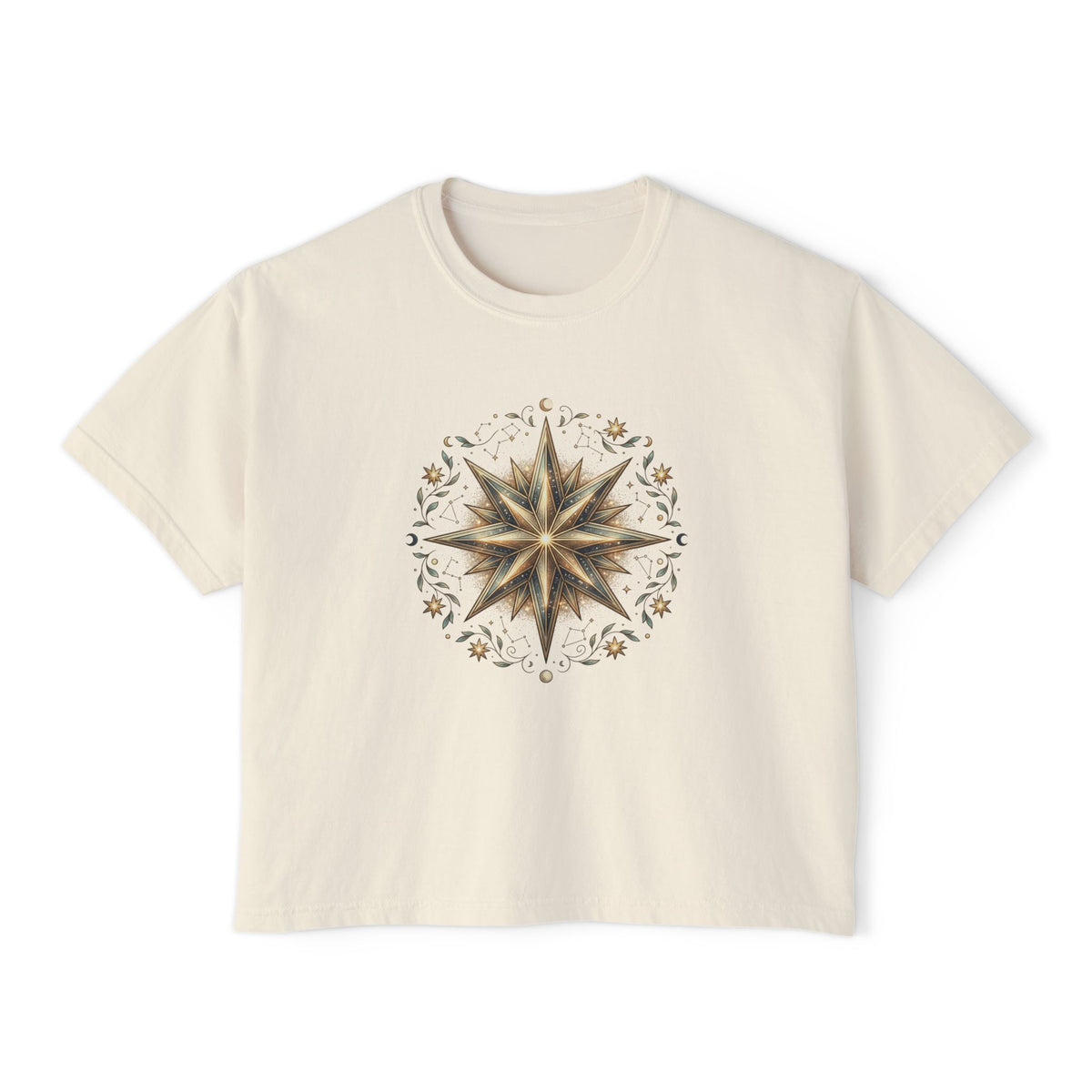 Starburst Floral Boxy Tee — Women's Boho Graphic Crop T-Shirt