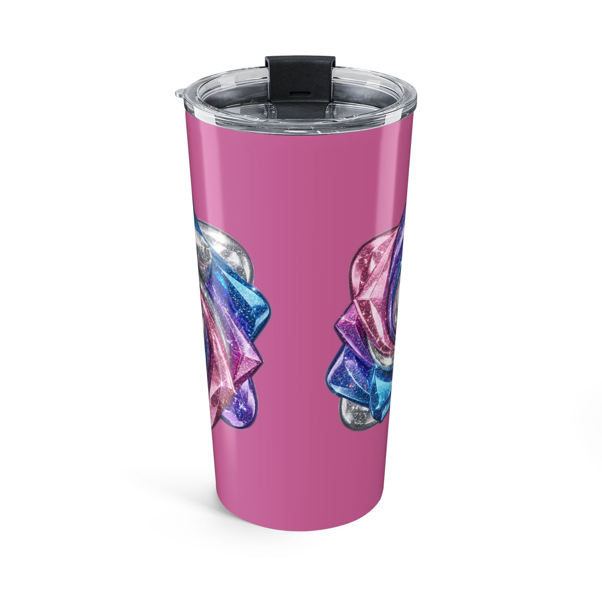 20oz Pink Glitter Rose Tumbler Light Pink — Insulated Travel Cup with Iridescent Floral Design