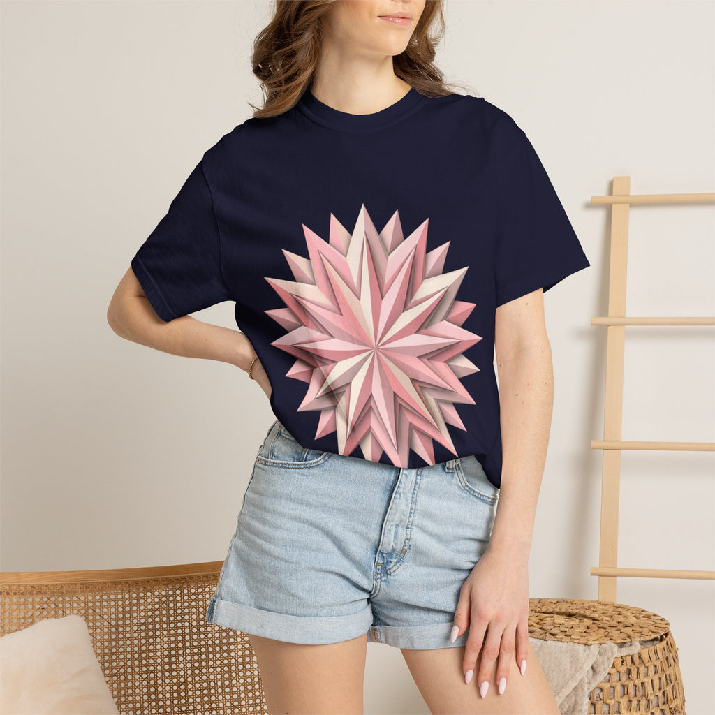 Geometric Rose Star T-Shirt — Pink 3D Origami Floral Tee