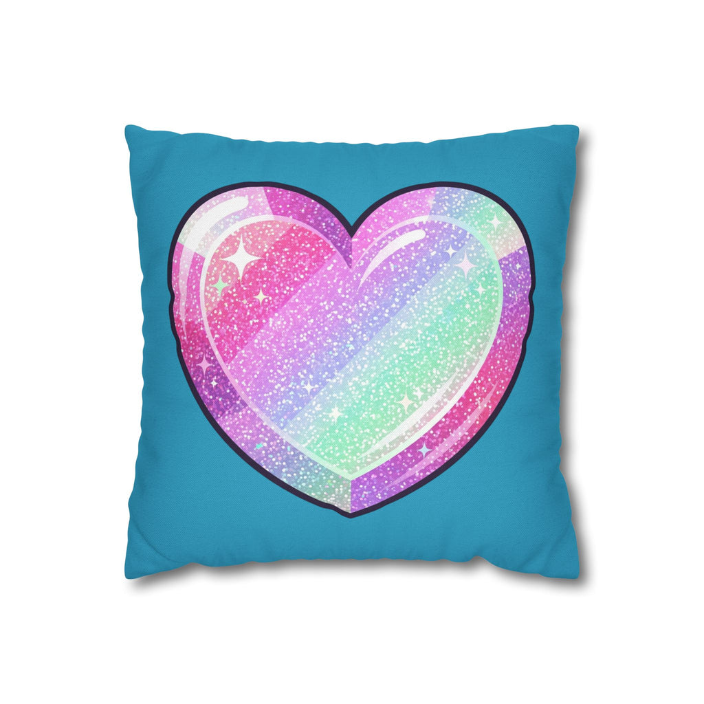 Pastel Glitter Heart Pillowcase Spun Polyester Square Pillowcase- Turquoise