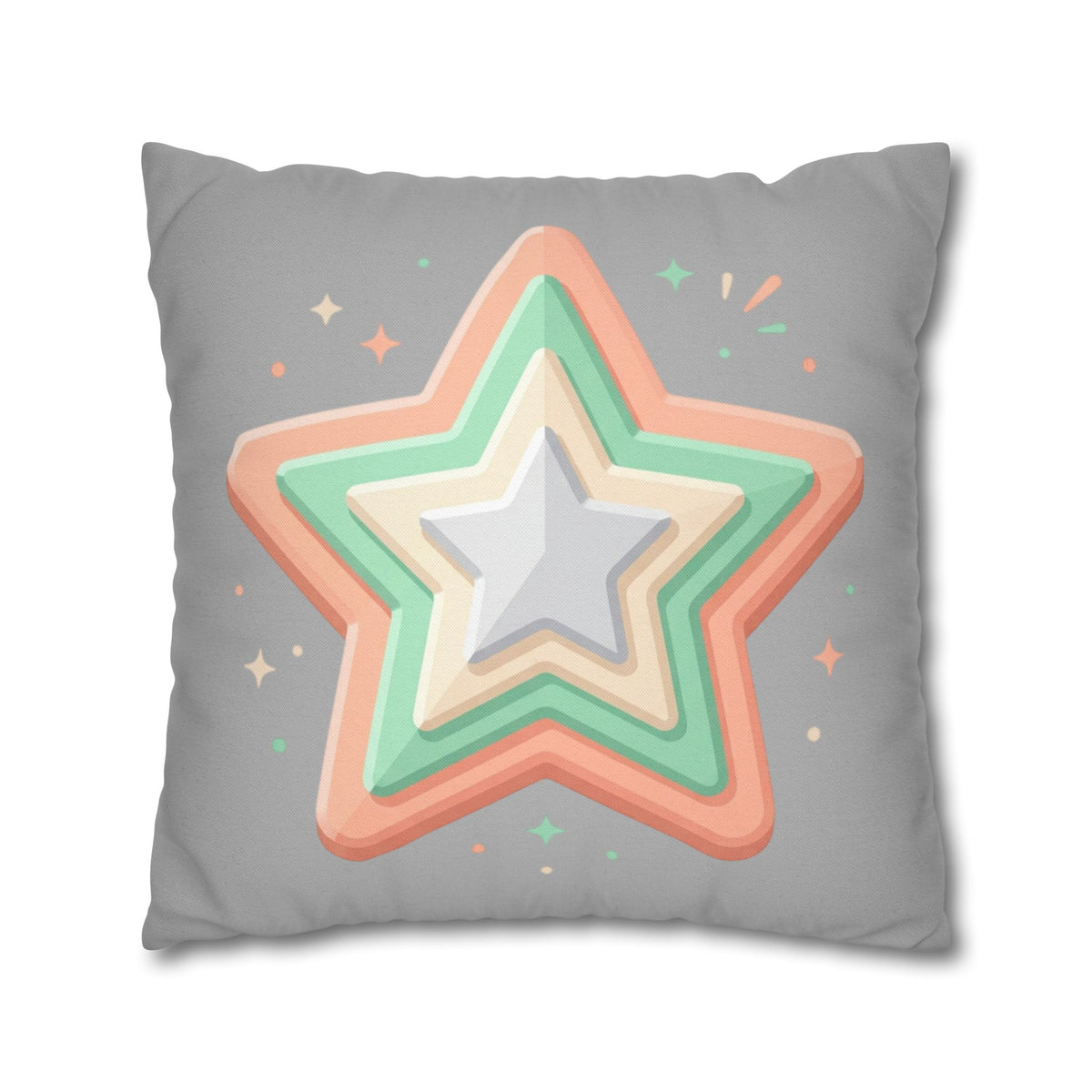 Star Shape Grey Spun Polyester Square Pillowcase