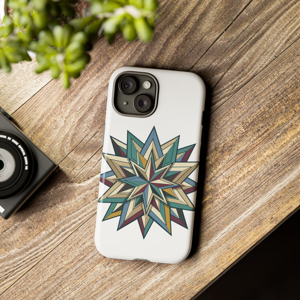 Geometric Star Phone Case — Teal & Earthtone Mandala Design