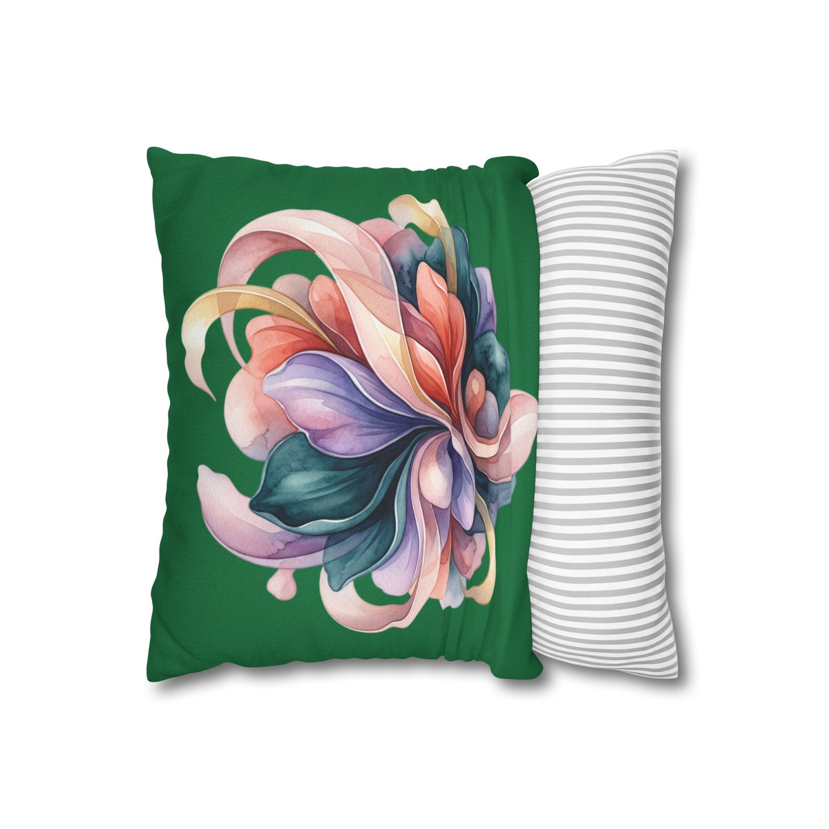 Floral Swirl Decorative Pillowcase — Colorful Abstract Bloom on Green