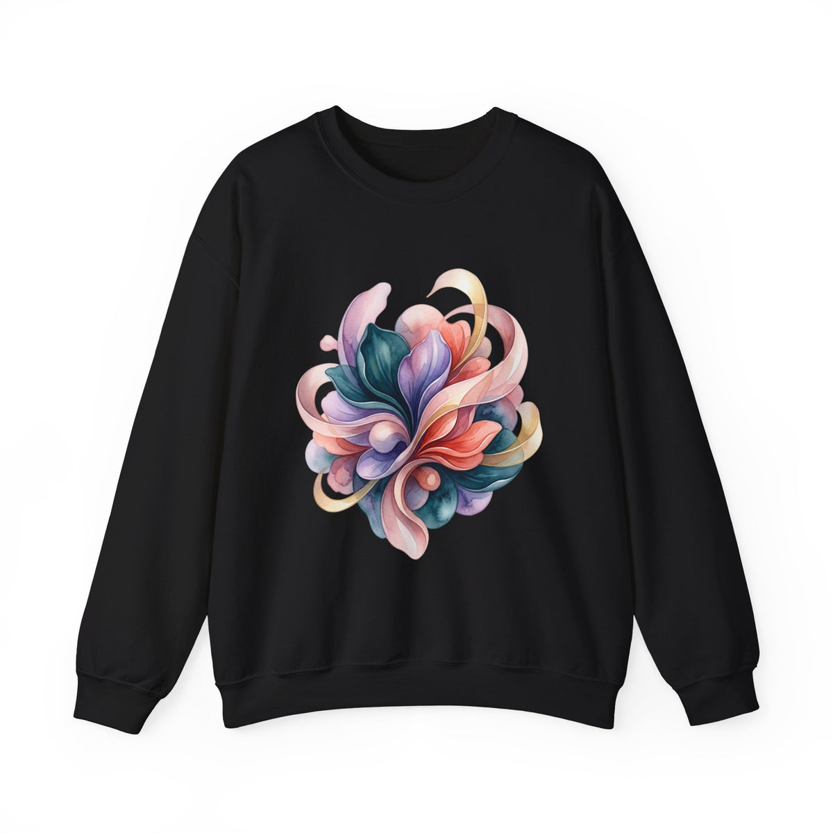 Abstract Floral Crewneck Sweatshirt — Pastel Swirl Art Pullover