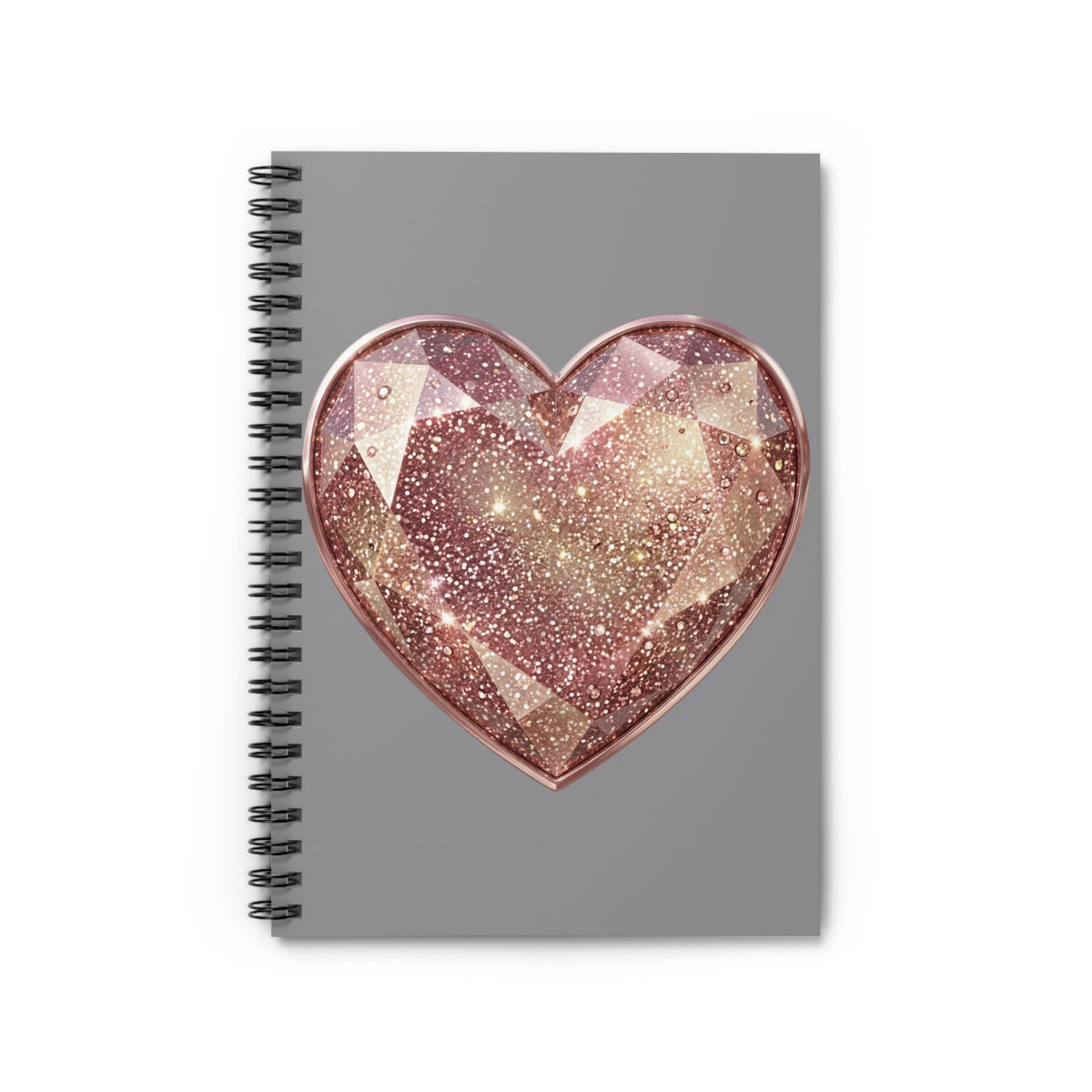 Glitter Rose Gold Heart Spiral Notebook — Ruled Journal for Notes & Gifts- Grey