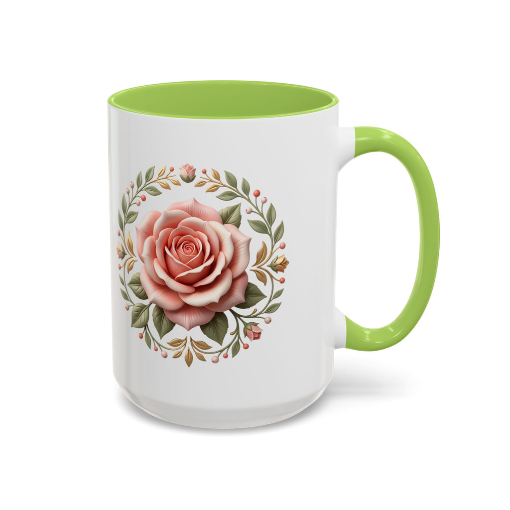 Rose Wreath Accent Coffee Mug — Floral 11/15oz Tea & Coffee Cup