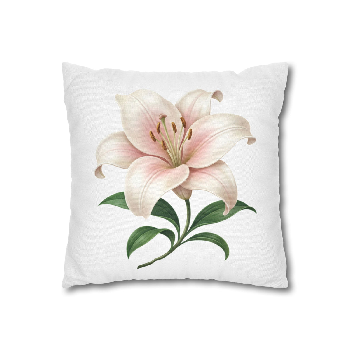 Pink Lily Floral Pillowcase — Decorative Square Throw Pillow Cover