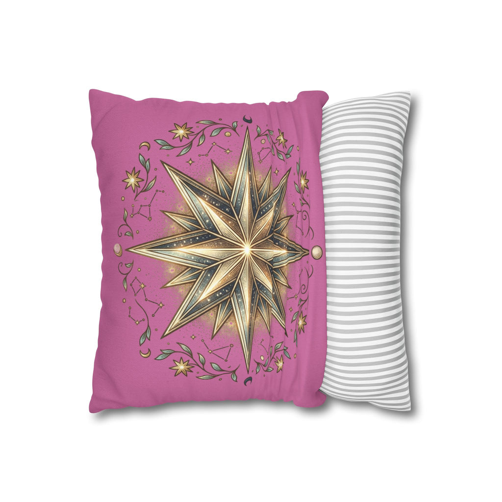 Star Print Light Pink Spun Polyester Square Pillowcase