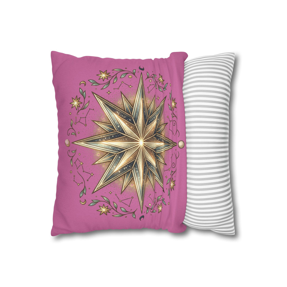 Star Print Light Pink Spun Polyester Square Pillowcase