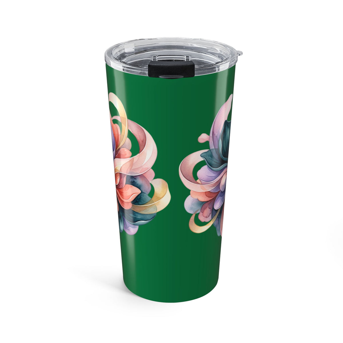 20oz Floral Swirl Tumbler – Colorful Abstract Flower Design on Emerald