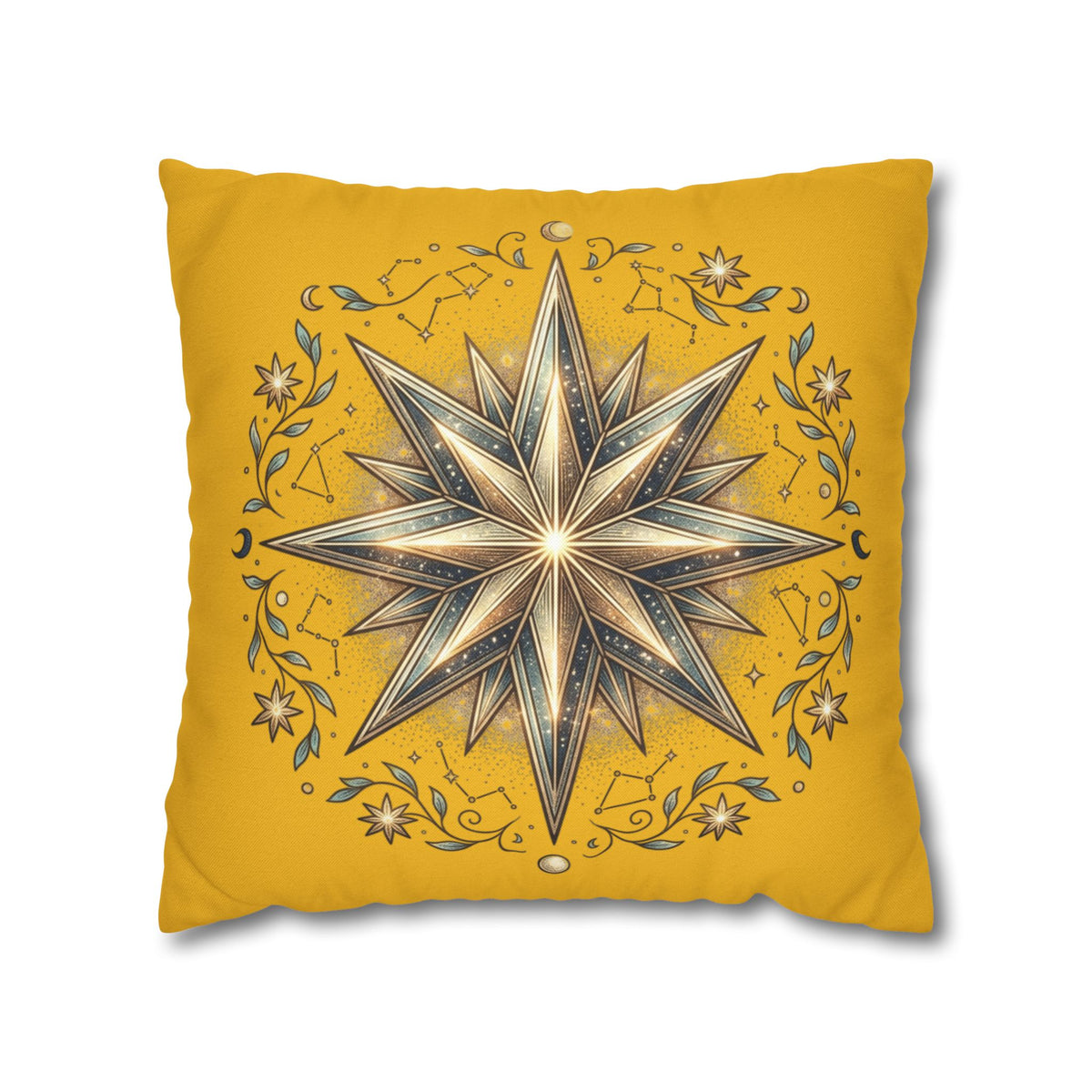 Star Print Yellow Spun Polyester Square Pillowcase