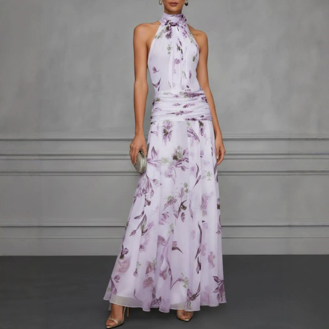 Halter neck printed dress