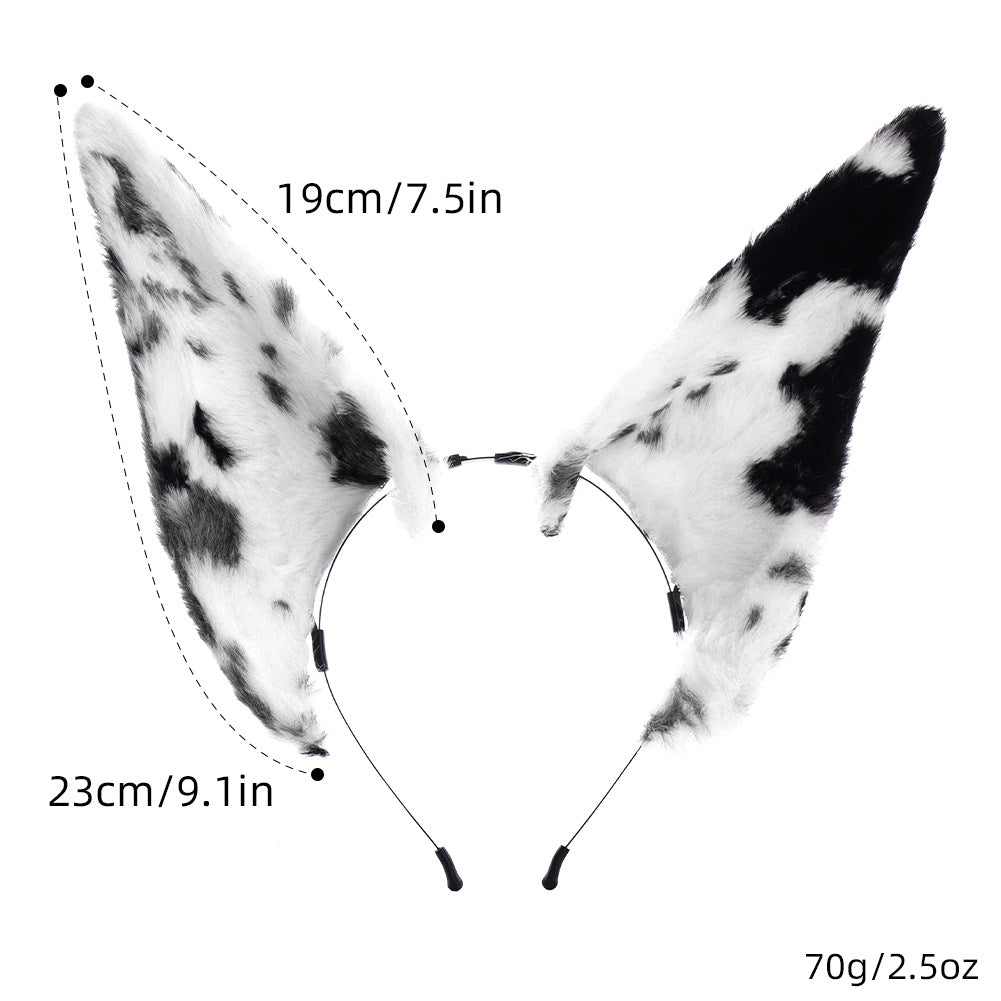 Halloween Realistic Doberman Ear Headband Cosplay Pointed Ears Irregular Spotted Wolf Dog Animal Ears Headpiece for Comic Con