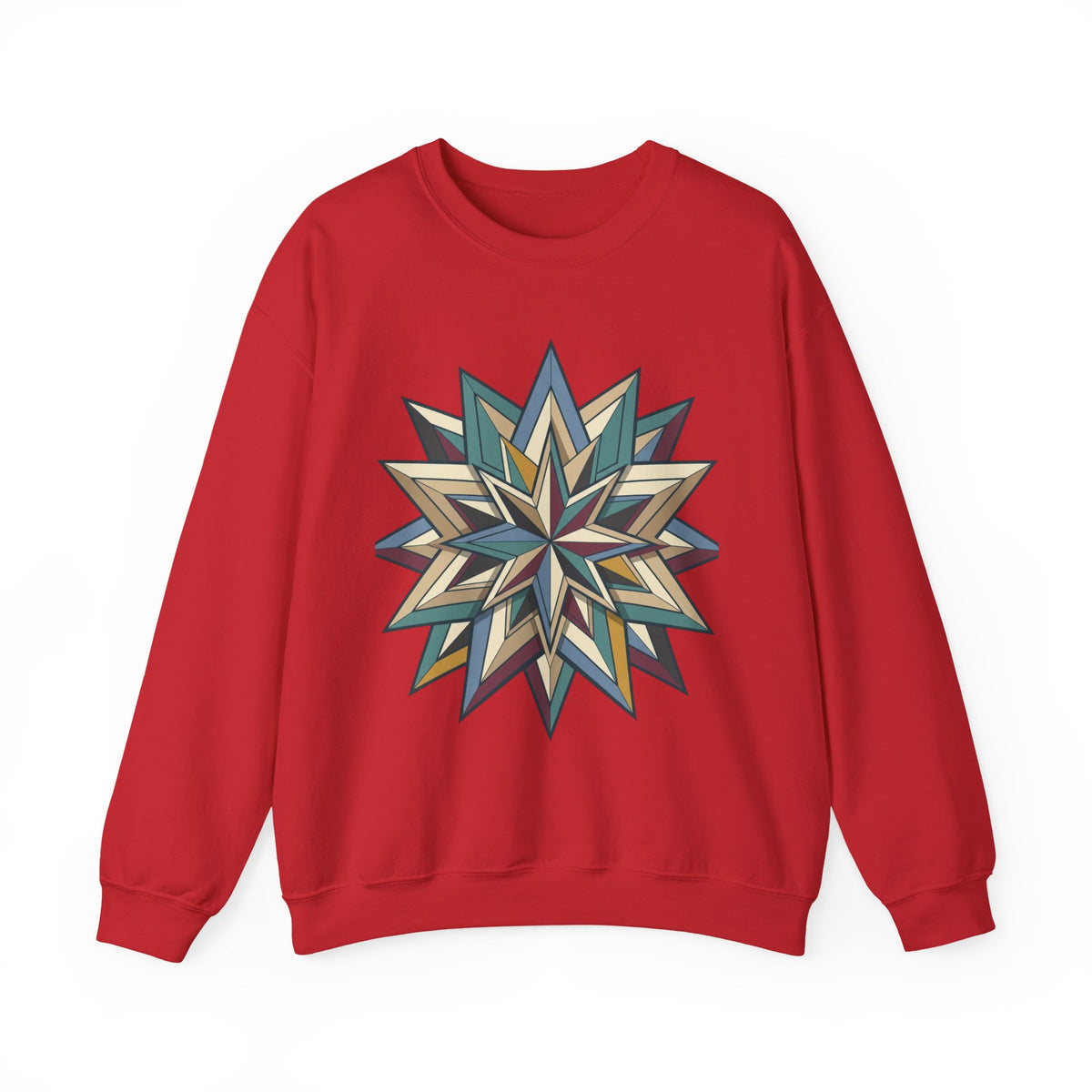 Crewneck Sweatshirt — Geometric Starburst Mandala Design