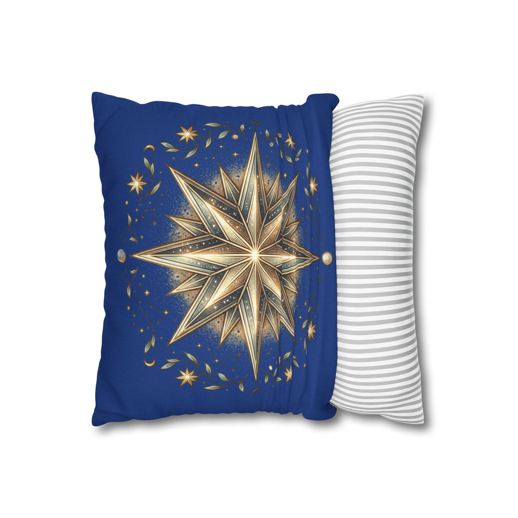 Star Print Navy Spun Polyester Square Pillowcase