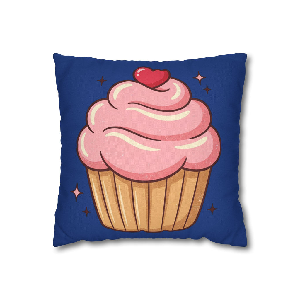 Pink Cupcake Spun Polyester Square Pillowcase- Navy