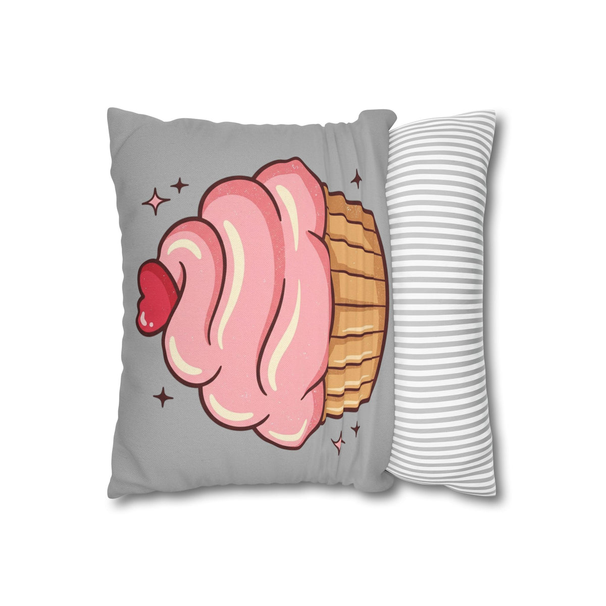 Pink Cupcake Spun Polyester Square Pillowcase- Light Grey